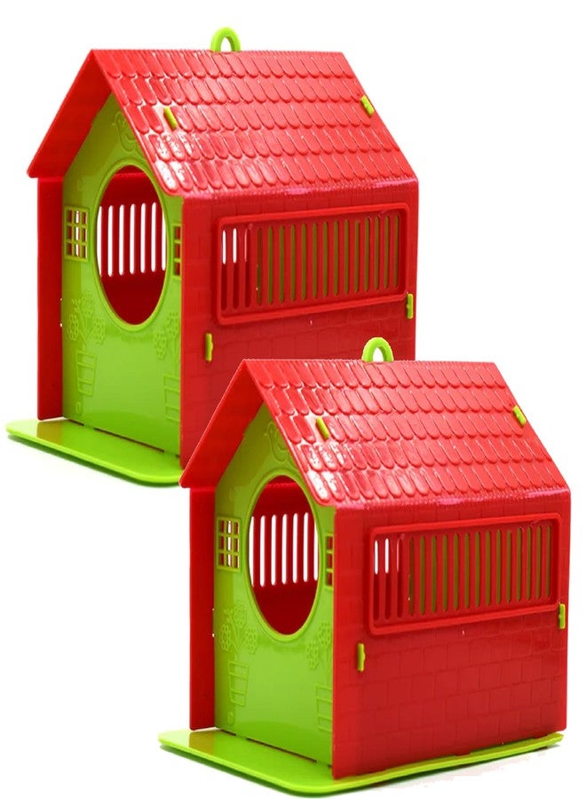 Mopslik - Plastic Bird House Nest for Balcony and Garden Hanging for Small Birds (Red Green Pack of 2) - Image 1